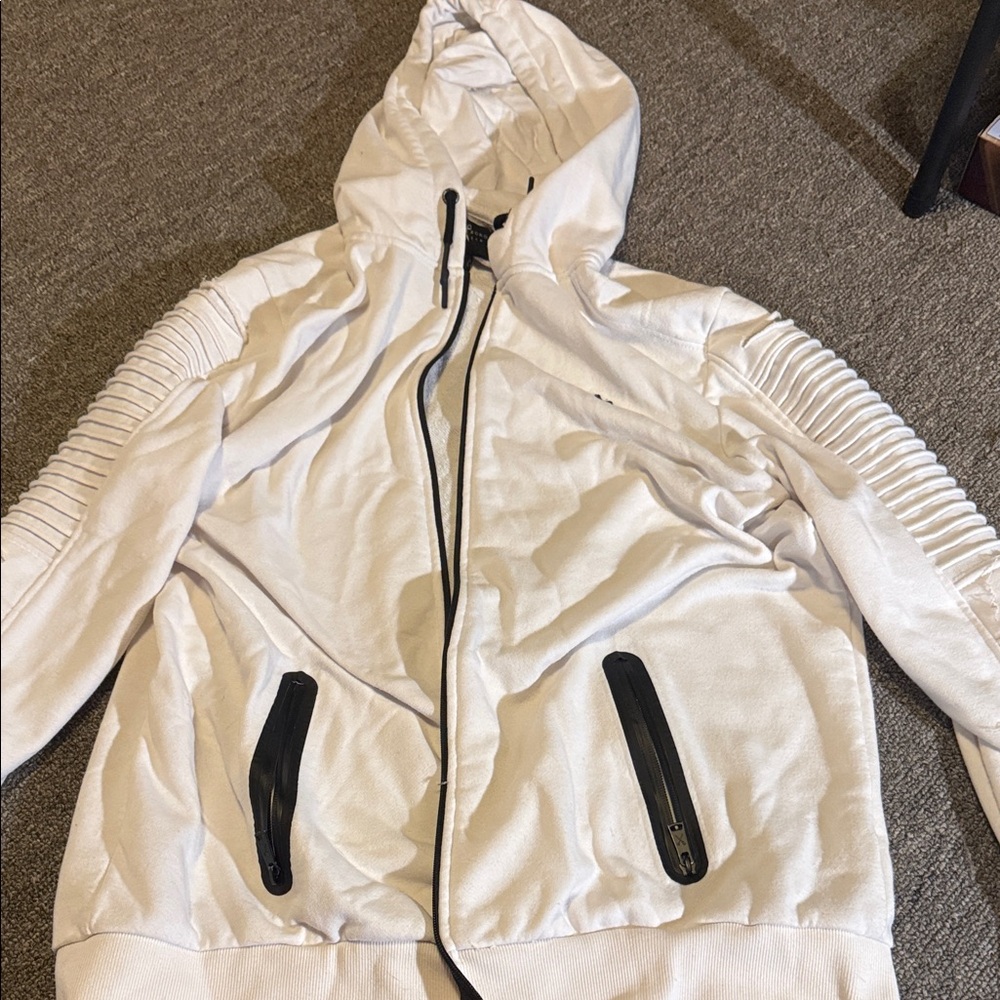 Marc Ecko White Hoodie with Black Drawstrings